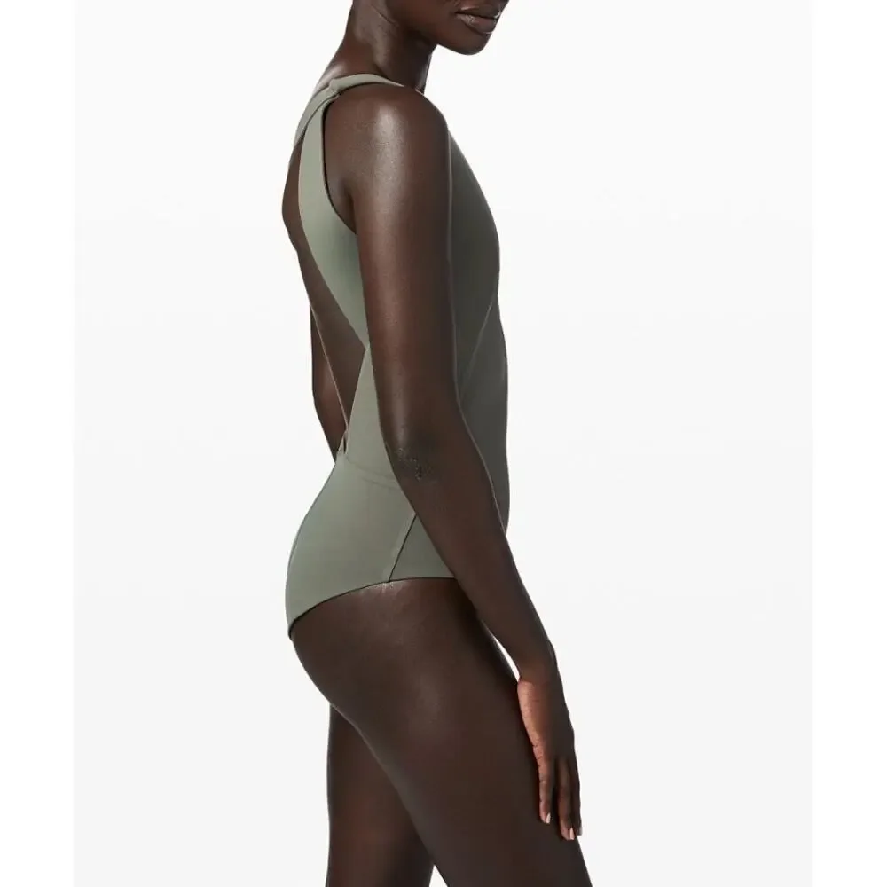 Lululemon Lab Asymmetrical One-Shoulder Bodysuit‎ Full-On Luxtreme Green Sz 6